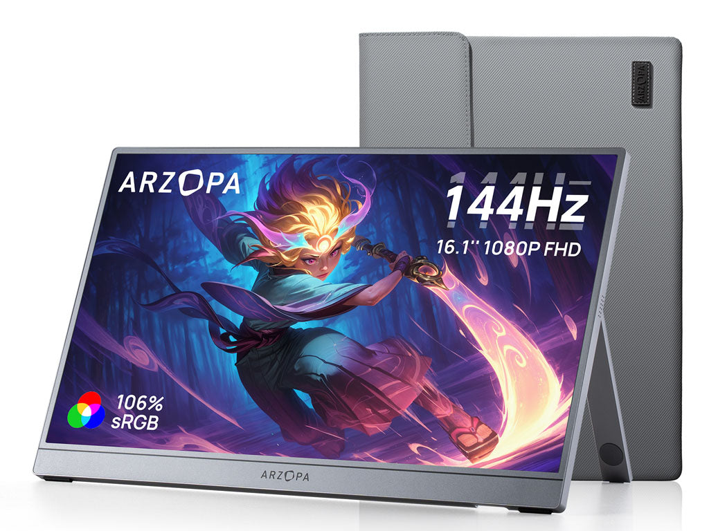Prenosni monitor 16.1'' (41 cm) FullHD IPS 144Hz, mHDMI, USB-C, zvočniki, ovitek, ARZOPA Z1FC