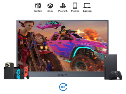 Prenosni monitor 16.1'' (41 cm) FullHD IPS 144Hz, mHDMI, USB-C, zvočniki, ovitek, ARZOPA Z1FC