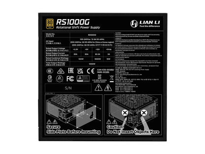Napajalnik ATX Lian Li RS 1000W, 80 PLUS Gold, 12V-2×6, Modularen, črn