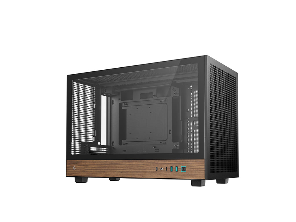 Računalniško ohišje DeepCool CH260 WOOD, Micro-ATX, kaljeno steklo, črno