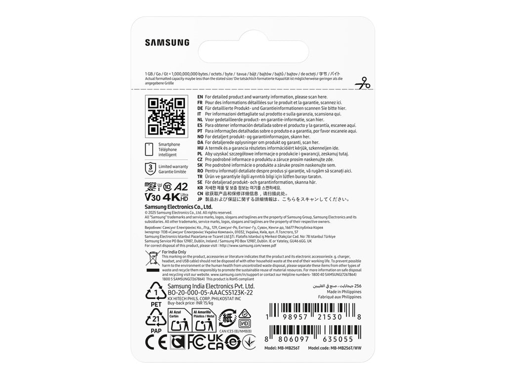 Spominska kartica Samsung T7, micro SDXC, 256GB, U3, V30, A2, UHS-I, 170 MB/s