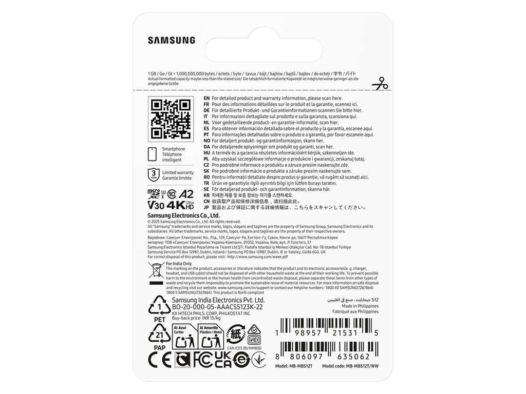 Spominska kartica Samsung T7, micro SDXC, 512GB, U3, V30, A2, UHS-I, 170 MB/s