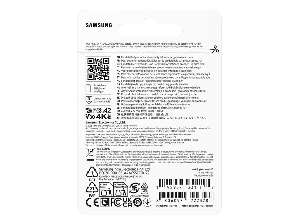 Spominska kartica Samsung T7, micro SDXC, 1TB, U3, V30, A2, UHS-I, 170 MB/s