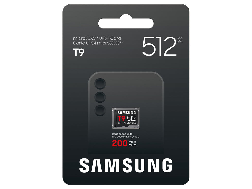 Spominska kartica Samsung T9, micro SDXC, 512GB, U3, V30, A2, UHS-I, 200 MB/s