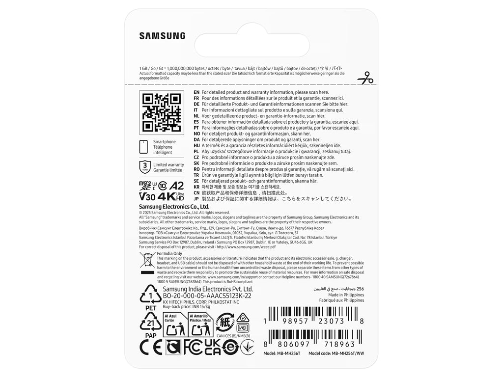 Spominska kartica Samsung T9, micro SDXC, 256GB, U3, V30, A2, UHS-I, 200 MB/s
