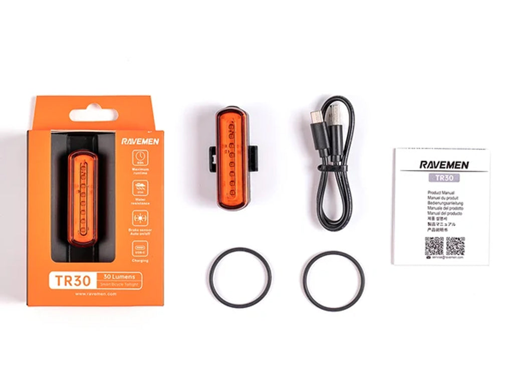 Zadnja kolesarska luč RAVEMEN TR30, 30 lm, 200 mAh, IPX6