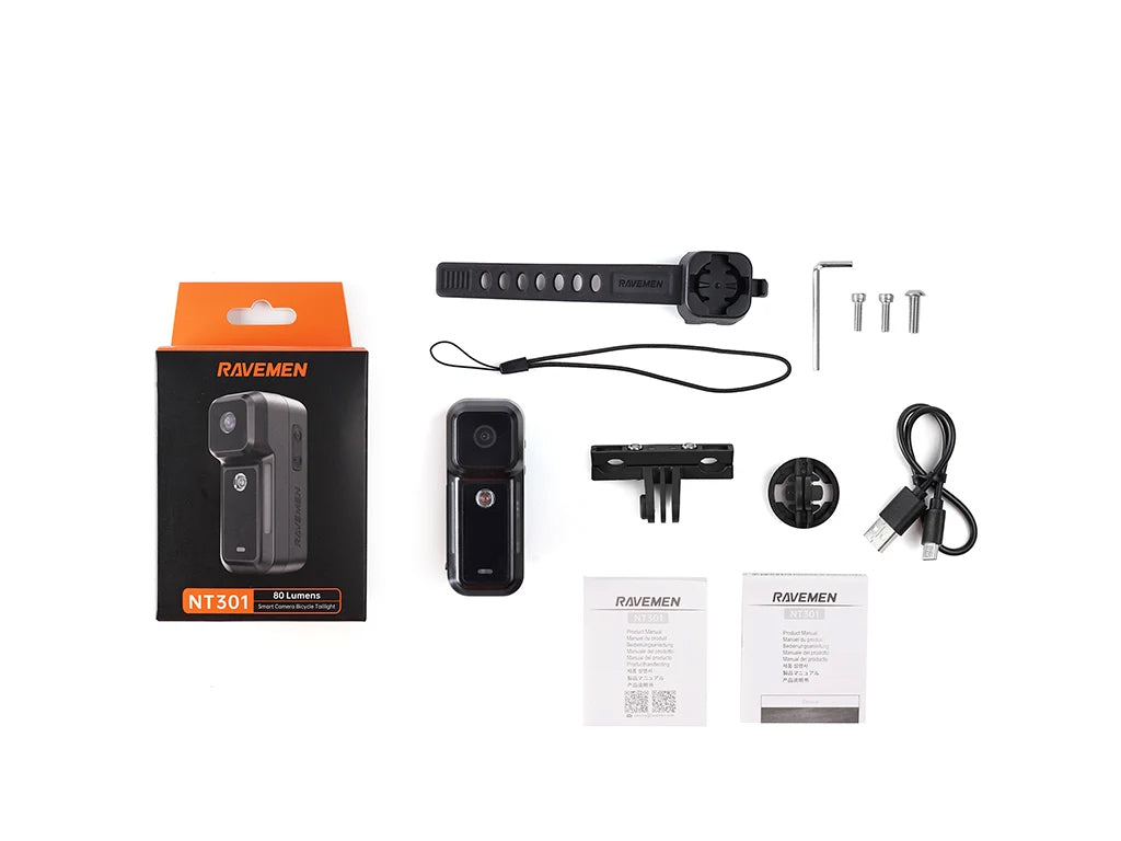 Zadnja kolesarska luč / kamera RAVEMEN NT301, 2K kamera, 80 lm, 3200 mAh, IPX6