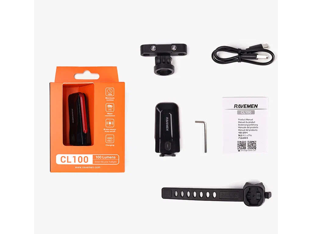 Zadnja kolesarska luč RAVEMEN CL100, 100 lm, 700 mAh, IPX6