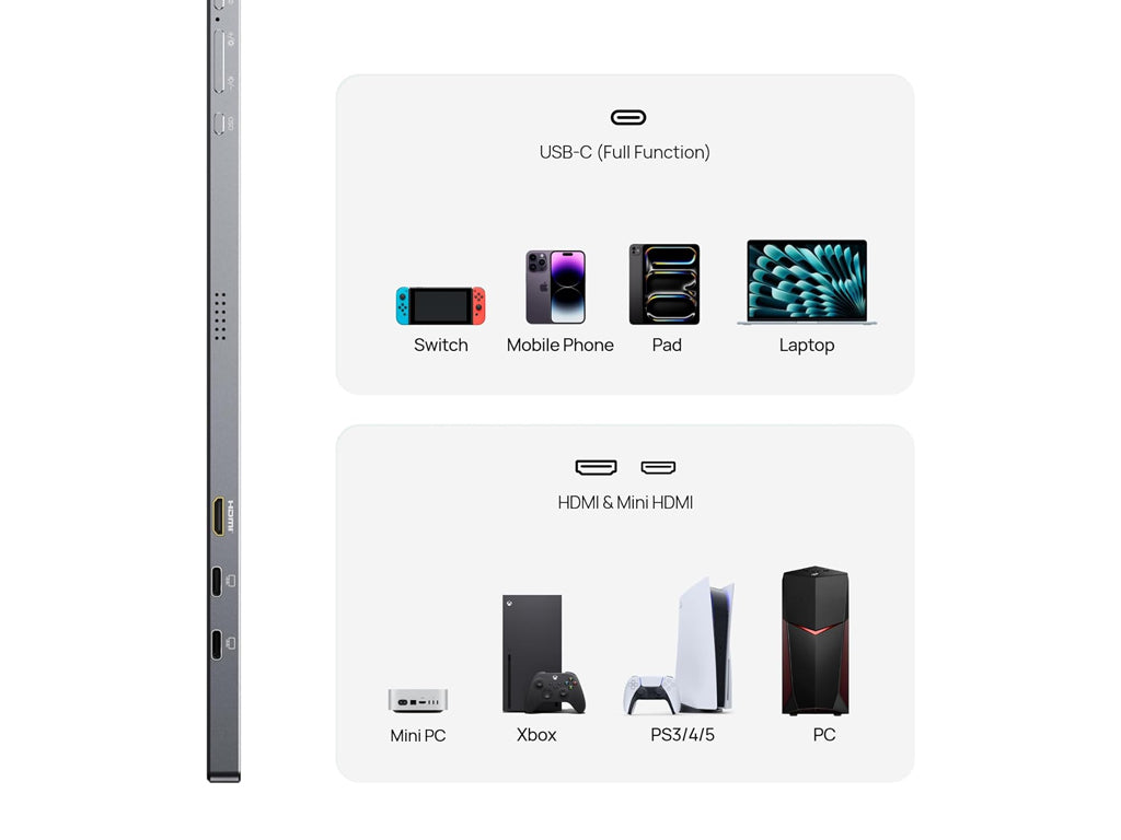 Prenosni monitor 17.3'' (44 cm) FullHD, IPS, 60Hz, mHDMI, USB-C, zvočniki, ARZOPA Z1C Plus, siv