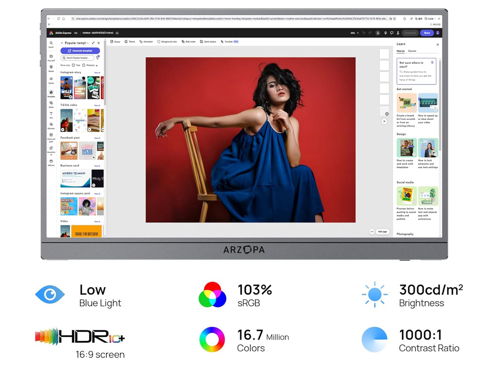 Prenosni monitor 17.3'' (44 cm) FullHD, IPS, 60Hz, mHDMI, USB-C, zvočniki, ARZOPA Z1C Plus, siv