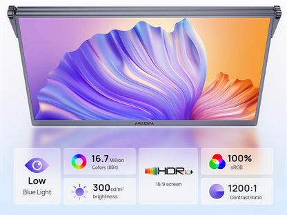 Prenosni monitor 15.6'' (40 cm), FullHD, IPS, 60Hz, dva zaslona, mHDMI, USB-C, zvočniki, ARZOPA E1