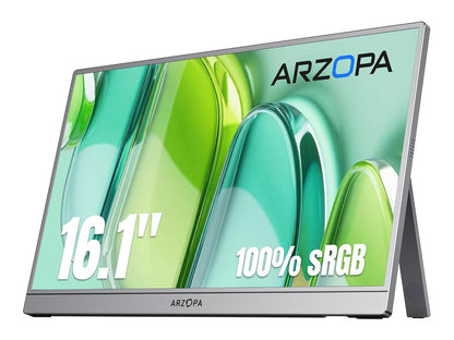 Prenosni monitor 16.1'' (41 cm) FullHD, IPS, 60Hz, mHDMI, USB-C, zvočniki, ARZOPA Z1C, siv