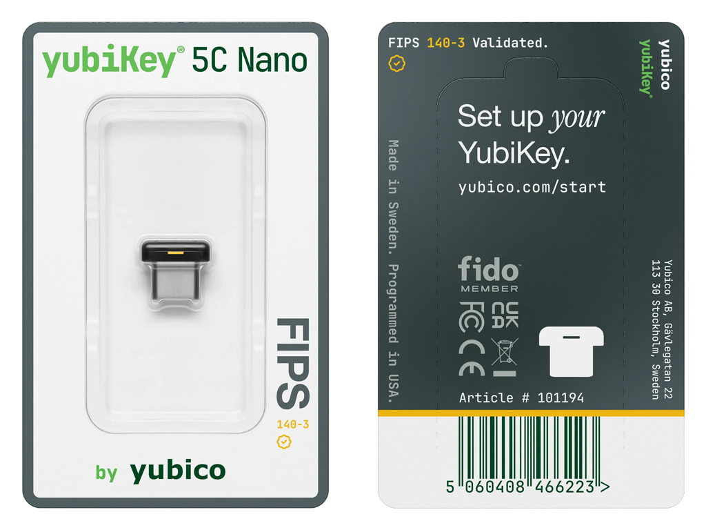 Varnostni ključ Yubico YubiKey 5C Nano FIPS (140-3), USB-C
