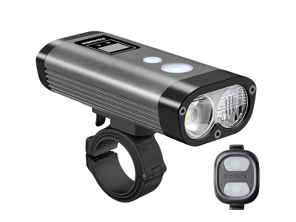 Sprednja kolesarska luč RAVEMEN PR2000, 2000 lm, 6000 mAh, aluminij, IPX8