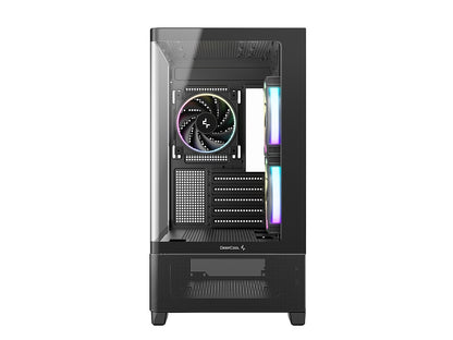Računalniško ohišje DeepCool CG380U 3F, micro-ATX, ARGB, ukrivljeno kaljeno steklo, črno