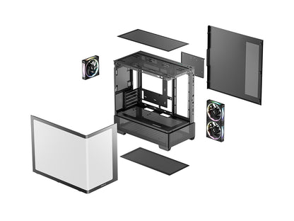 Računalniško ohišje DeepCool CG380U 3F, micro-ATX, ARGB, ukrivljeno kaljeno steklo, črno