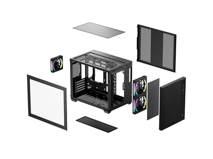 Računalniško ohišje DeepCool CG330 MESH 3F, micro-ATX, ARGB, kaljeno steklo, črno