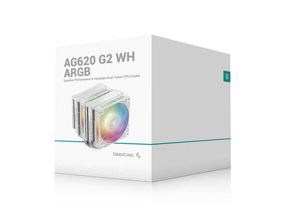 Hladilnik za procesor DeepCool AG620 G2 WH ARGB, 2x 120mm, bel